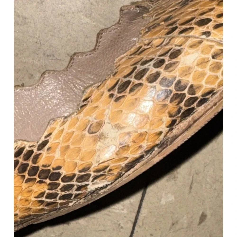 Chloe‎ Lauren Ballet Flats Brown Snakeskin Scalloped Womens Shoe Size EU 37 US 7